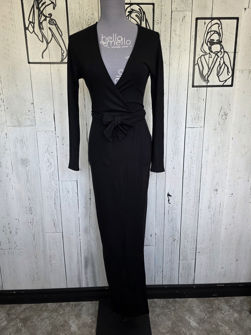 Aritzia Babaton Black Long Sleeve Wrap Maxi Dress XS Wedding Guest, Evening Wear
